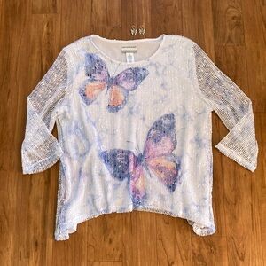 Alfred Dunner White Mesh Top Pastel colors with matching butterfly earrings.